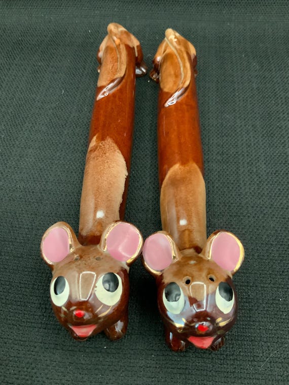 ソルト、ペッパー&マスタード入れ 1950年代 ヴィンテージ レッドウェア マウス ソルト＆ペッパーシェーカー：MCM