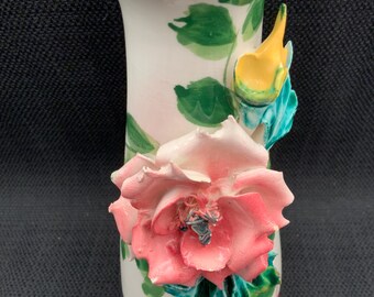 手描きイタリア製磁器花瓶、セラミックローズ、シャビーシックな装飾