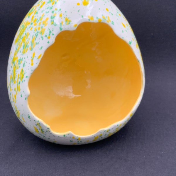 Handcrafted Ceramic Egg with Scalloped Opening, Speckled Finish, Spring Decor, Easter Decoration,  Easter Centerpiece