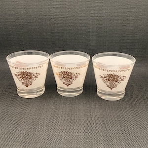 MCM Glasses, Retro Gold Embossed Lowball Glasses, Vintage Drinkware, Cocktail Glasses, Mid Century Barware, Gift for Him