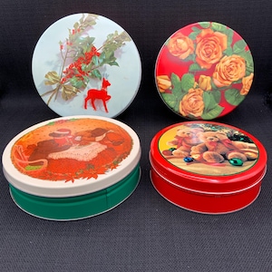 Vintage Christmas Tins , Holiday Tin Containers, Retro Decorative Tins, Festive Cookie Tins, Seasonal Storage