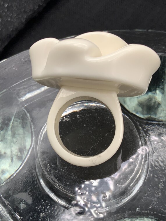Lucite Acrylic Rose Ring, Milk-White Floral State… - image 5