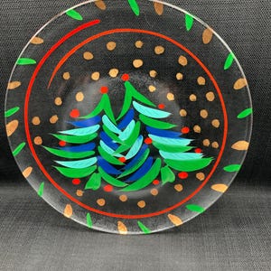 Hand-Painted Christmas Tree Platter: 24K Gold Accent Holiday Decor