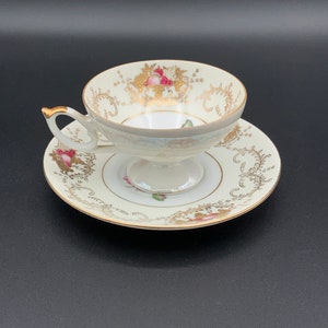 Vintage Del Mar Japan  Teacup and Saucer Hand Painted 24K Gold Post WWII, Floral Cup, Cup And Saucer, Gold Trim, Tea Party, Shabby Chic