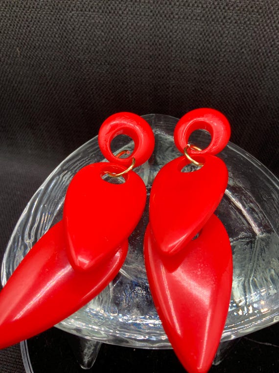 Vintage Ruby Red Drop Earrings, Statement Earring… - image 6