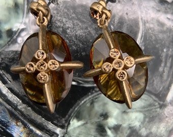 Vintage Amber Earrings, Natural Amber Drop Dangle Earrings, Boho Jewelry, Retro Style Accessories
