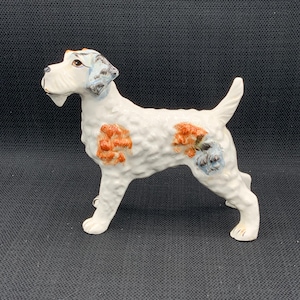 Vintage Porcelain Terrier Dog Figurine Japan 1940s, Collectible Pet Statue, Dog Lover Gift, Japanese Decor