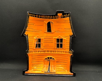 Royal Standard Haunted House Plate – Vintage Spooky Holiday Platter-Halloween Party Tray- Crooked House Dish