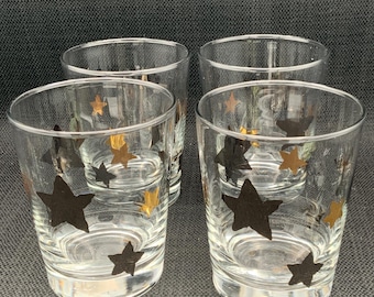 Vintage Libbey Gold Star Tumblers: Retro Barware Set of 4