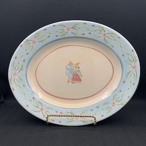Hand Painted Easter Dinner Platter: Spring Rabbits Ceramic Serving Tray