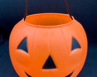 Cubo de molde soplado para Jack-O-Lantern de los años 80, decoración de Halloween, calabaza vintage