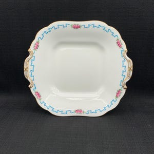 Vintage Minton Porzellanteller, Türkisband und Rosen, antikes Porzellan, viktorianischer Teller der 1890er Jahre