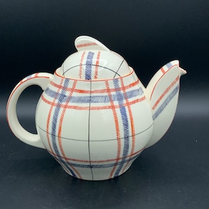 Plaid Ceramic Teapot, Vintage Kitchenware, Retro Style, Unique Collectible, Home Decor, Gift for Tea Lovers, Valentines Gift, High Tea