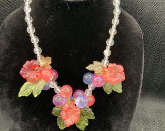 Vintage Multi-Color Fruit Salad Necklace,Fashion Statement, Chic Accessory