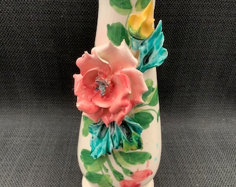 ヴィンテージ イタリア製 花瓶 ブルーフラワー 陶器 磁器 ヨーロピアン