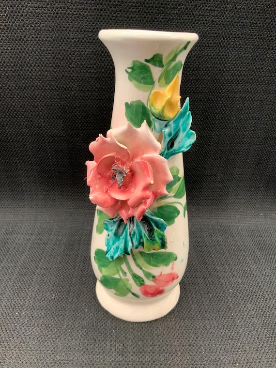 Hand-painted Italian Vase, Ceramic Rose Vase, Shabby Chic Decor