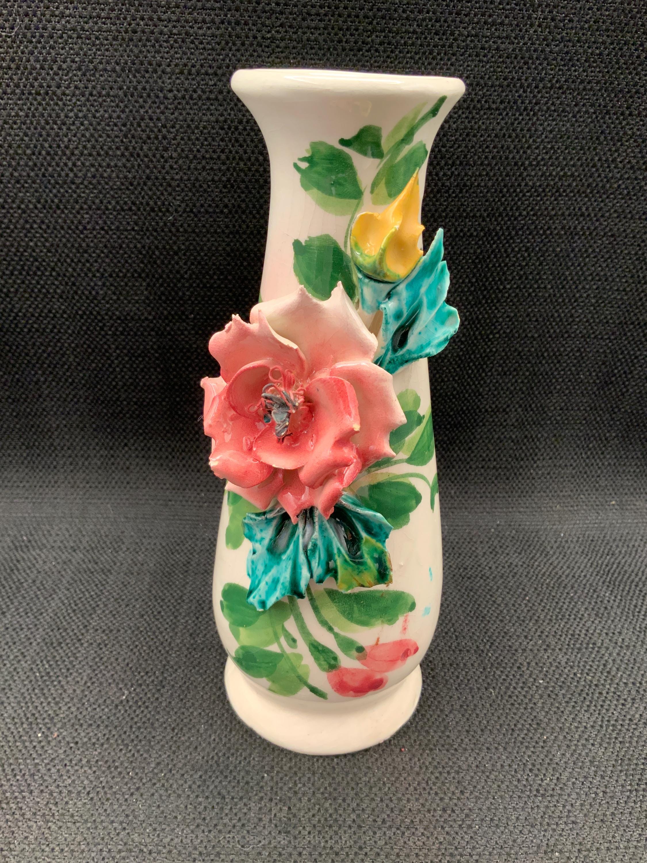 Hand-painted Italian Vase, Ceramic Rose Vase, Shabby Chic Decor