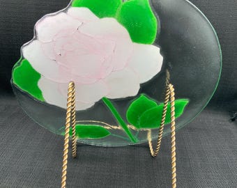 Peggy Karr Hibiscus Glass Plate, Floral Design, Shabby Chic Room