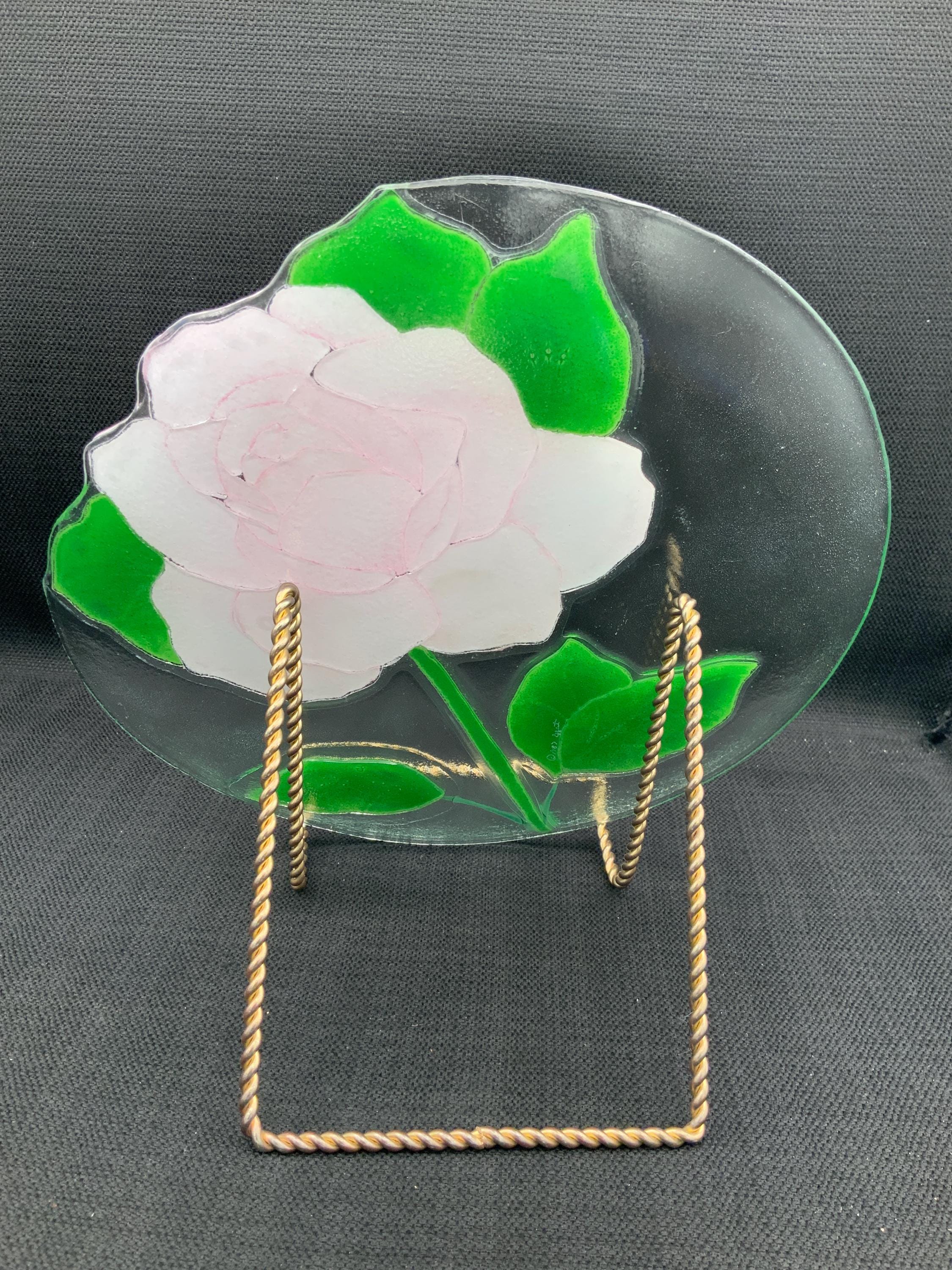 Peggy Karr Hibiscus Glass Plate, Floral Design, Shabby Chic Room