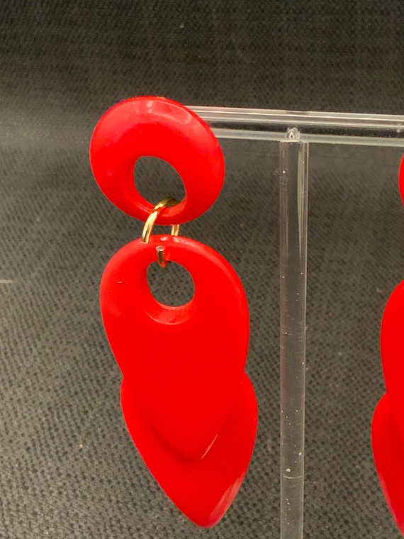 Vintage Ruby Red Drop Earrings, Statement Earring… - image 5