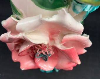 手描きイタリア製磁器花瓶、セラミックローズ、シャビーシックな装飾