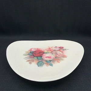 Vintage Floral Serving Plate, 1980&#39;s Collectible, Retro, Flower Pattern, Ceramic Tray, Transferware, Pink Flowers, Farmhouse Decor, Retro