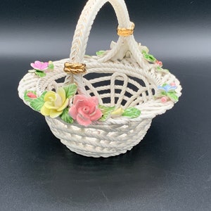 Vintage Porcelain Basket, Hand-Painted Fruit Bowl, Collectible Home Decor, Levante Spain Souvenir, Ceramic Basket, Decorative Porcelain Bowl