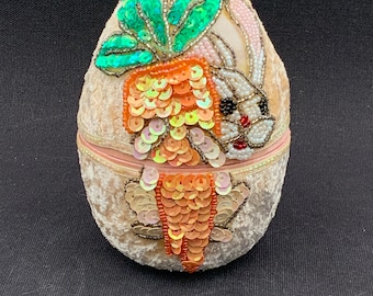 Huevo de Pascua vintage con lentejuelas: decoración primaveral brillante, centro de mesa primaveral, regalo hecho a mano