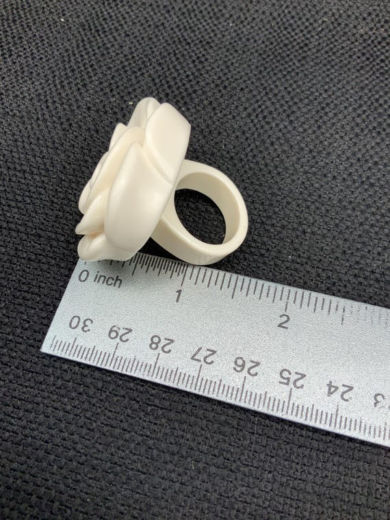 Lucite Acrylic Rose Ring, Milk-White Floral State… - image 9
