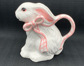 Fitz and Floyd Omnibus 1 Quart Rabbit Pitcher, Bunny Water Jug, Easter Decor, Spring Tableware