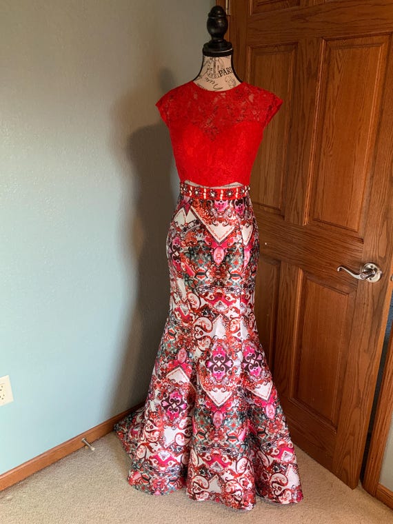 Mac Duggal Red Floral Mermaid Prom Dress, Lace Applique, Size 2 - Etsy