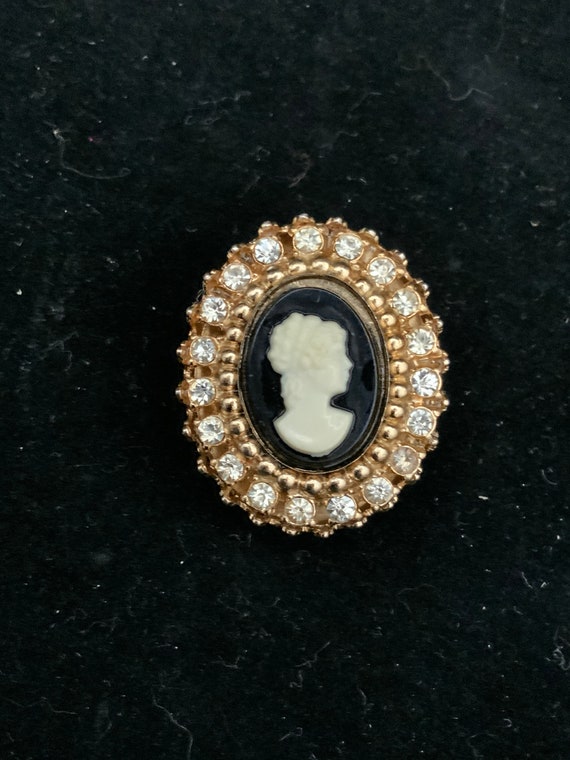 Vintage Coro Cameo Rhinestone Brooch Pin, Classic 