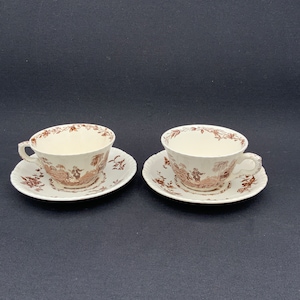 Vintage Mason Teacup and Saucer, Brown Toile Pattern- Brown Transferware -Cottagecore Kitchen