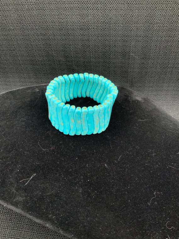 Vintage Turquoise Stretch Bracelet, Boho Beaded J… - image 3