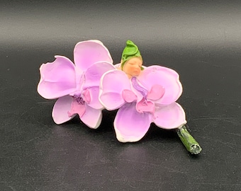 Valentines Day GiftHandcrafted Purple Orchid Flower Fairy Sleeping Sculpture, Fairy Garden Decor, Gift for Fairy Enthusiasts