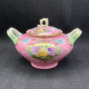 Pink Shabby Chic Sugar Bowl: Hand-Painted Cottagecore Tea Party Decor