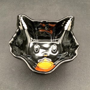 Vintage Pottery Barn -Halloween Black Cat Candy Bowl Ceramic 2003