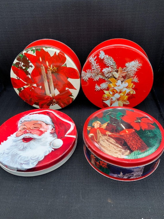 Vintage Weihnachtsdosen, Metallkanister, saisonale Lagerung, Keksbehälter, Feiertagsakzent