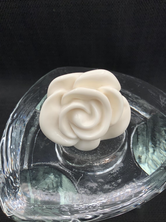 Lucite Acrylic Rose Ring, Milk-White Floral State… - image 1