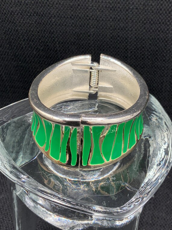 Green Enamel Bold Cuff, Chunky Bracelet, Womans J… - image 1