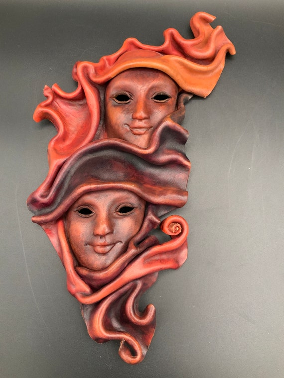 Handmade Sculpted Leather Mask, Gift for Home, Sculpted Hidework