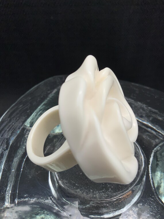 Lucite Acrylic Rose Ring, Milk-White Floral State… - image 6