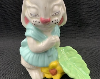 Lapin en céramique, figurine de Pâques, lapin peint à la main, accent printanier