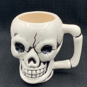 Vintage Halloween Skull Mug, Spooky Coffee Mug, Ceramic Skull Cup, Halloween Decor, Gothic Drinkware, Gift for Him