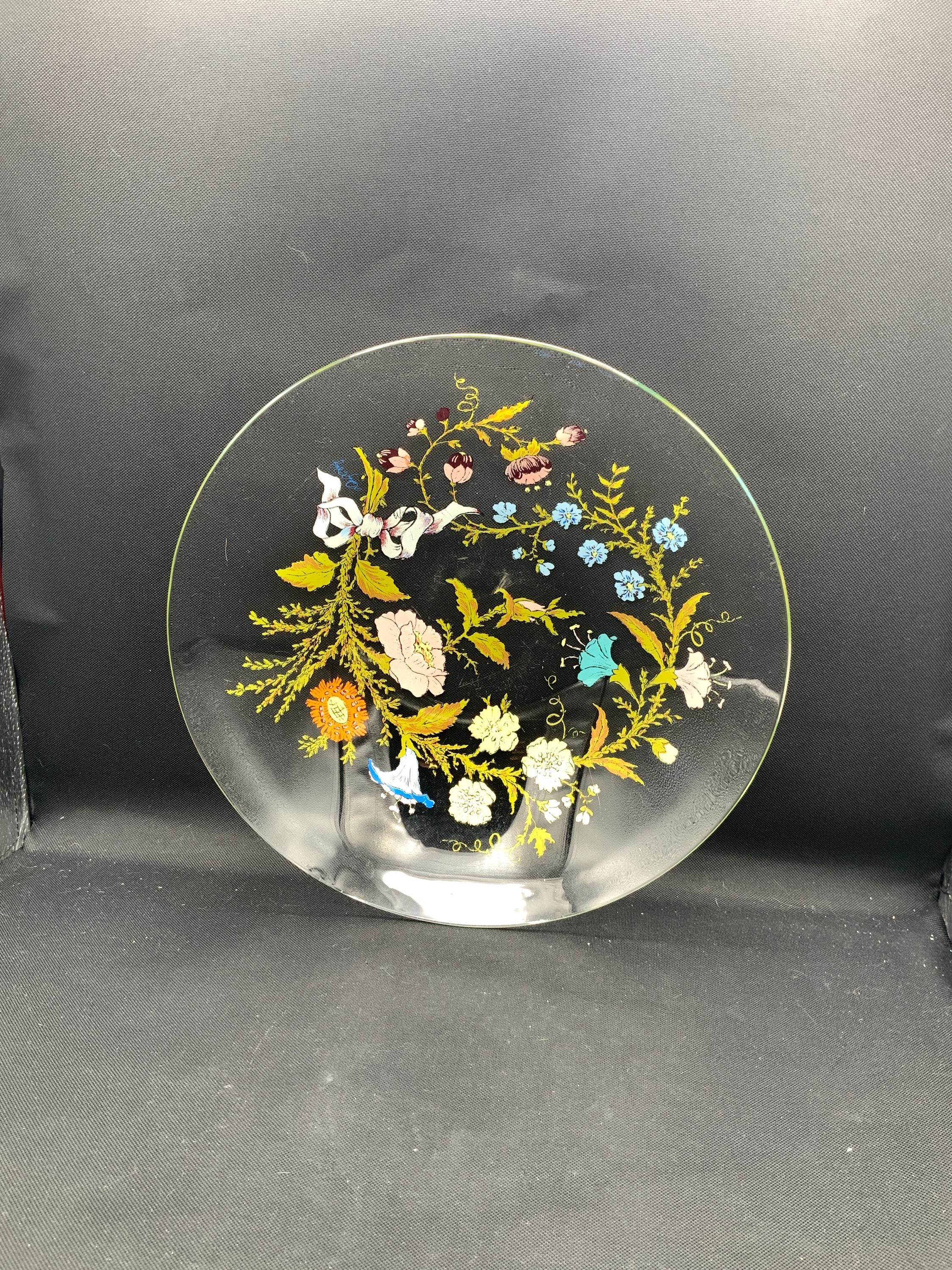 Vintage Dorothy Thorpe Glass Bowl- Wildflower Vine Design-Floral Party Plate- Entertaining Dish