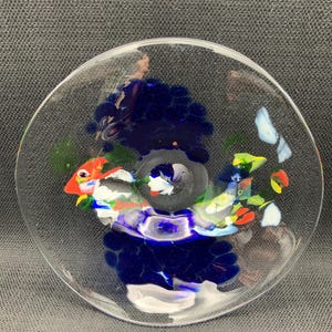 Vintage Fused Glass Bowl, Murano Fish Design, Decorative Glassware, Artistic Home Decor, Collectible Glass