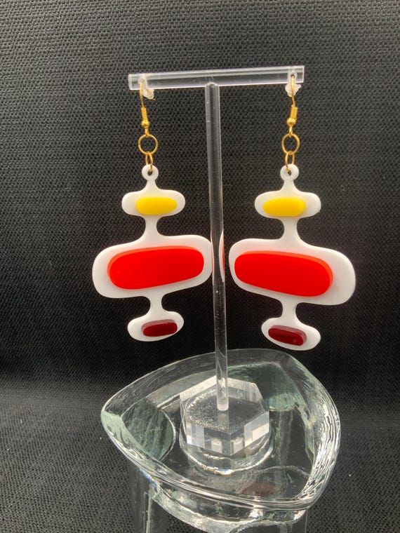 Acrylic Geometric Statement Earrings: Mid Century… - image 1