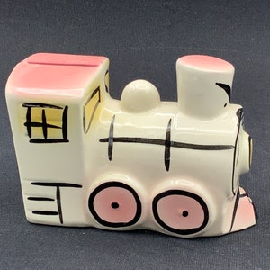 Vintage Ceramic Train Bank with Original Cork Stopper, 1950&#39;s Collectible, Retro Decor, Train Lover Gift