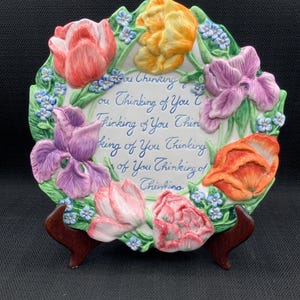 Vintage Fitz and Floyd Plate: Floral &quot;Thinking of You&quot; Collectible Dish, Gift For A Friend, Special Plate, Wall Art Decor