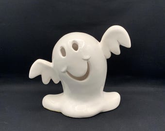 Portavelas vintage con forma de farol fantasma, expositor de velas votivas de Halloween, artículo de colección adorable y espeluznante.
